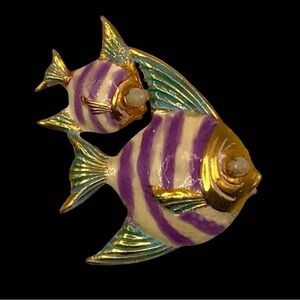 Vintage Sandor Co Brooch Pin Vintage 50s 60s Two Fish Pear Eyes Rare